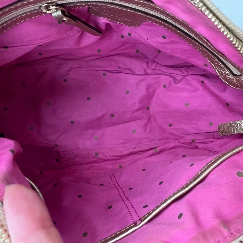 Authenticated Kate Spade Gold Metallic Glitter Canvas Leather Gabi Avalon Hobo‎